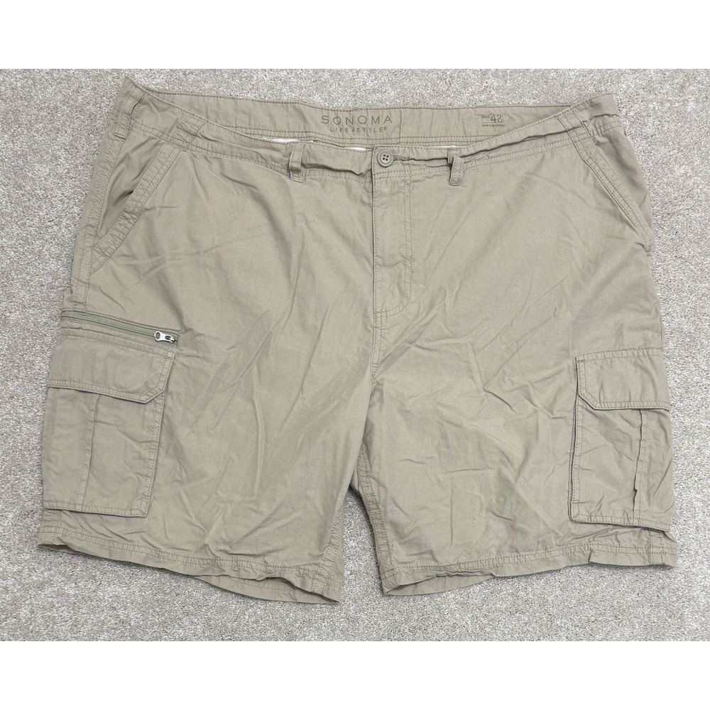 Sonoma Life + Style Men's 48 Cargo Shorts Khaki Tan Hiking Outdoor Pockets 9"